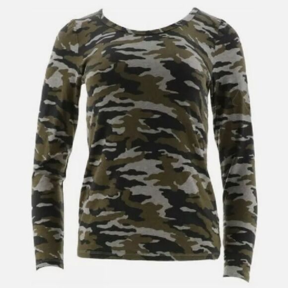 GILI Long Sleeve Scoop Neck T-shirt Grey Olive Camo - Picture 1 of 2